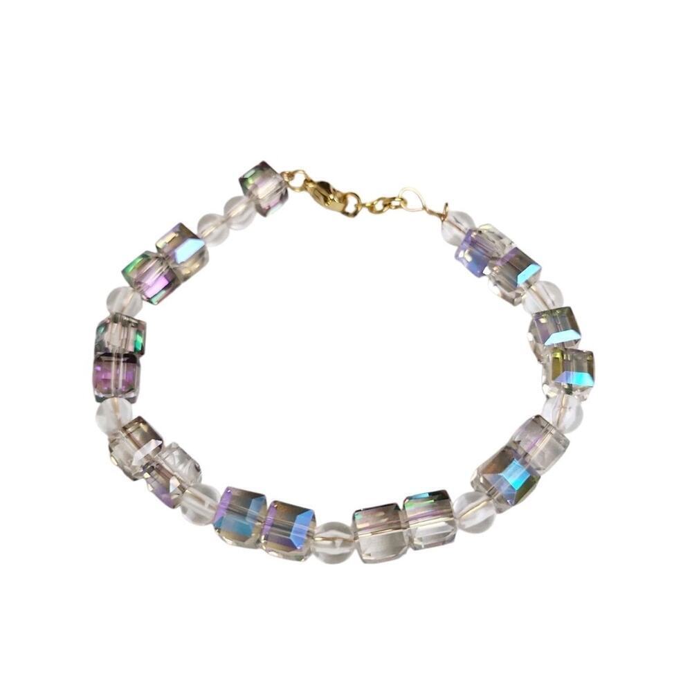 14k Gold Plated Purple Vibrant Clear Acrylic Bracelet Jewelry Gift Trendy - Picture 4 of 4